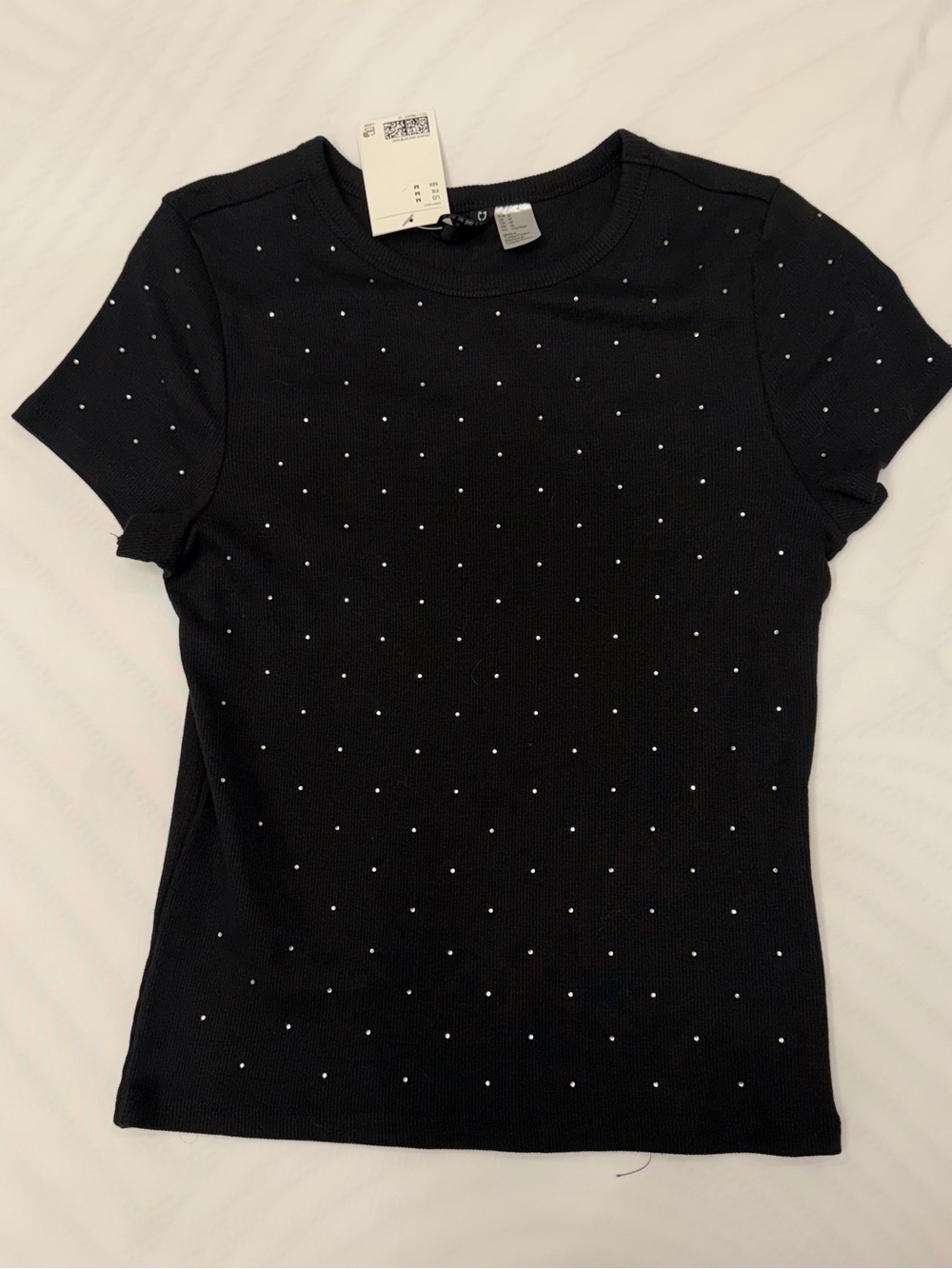 h&m black rhinestone fitted t-shirt